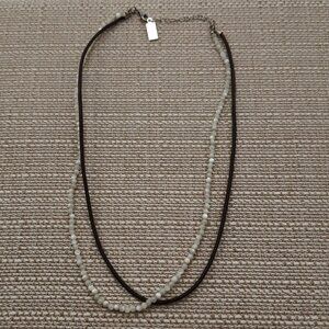 17 Inch Sterling Silver And Leather Mother Of Pearl Necklace B398